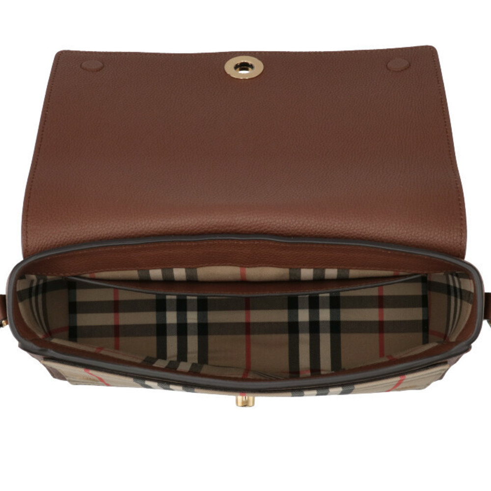 Burberry Brown Leather Crossbody Shoulder Bag with House Check Trim - Picture 6 of 8